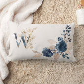 水彩ネイビーブルーとゴールデンバラモノグラム ランバークッション (ブランケット)
