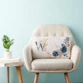 水彩ネイビーブルーとゴールデンバラモノグラム ランバークッション (椅子)