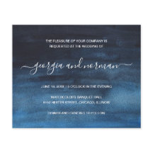 水彩ネイビーブルーバジェット結婚式招待状