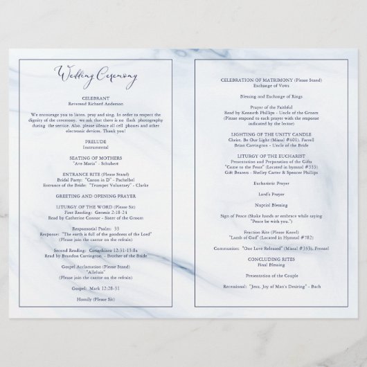 水彩ネイビーブルーフローラ結婚のマスプログラム (裏面)