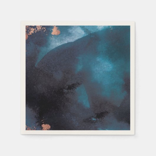 水彩ネイビーブルームーディーズバラ結婚金ゴールド スタンダードカクテルナプキン (正面)