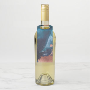 水彩ネイビーブルームーディーズバラ結婚金ゴールド ボトルネックタグ