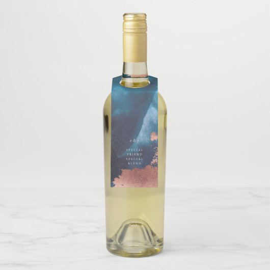 水彩ネイビーブルームーディーズバラ結婚金ゴールド ボトルネックタグ (ボトル)