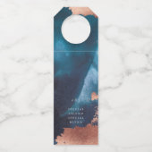 水彩ネイビーブルームーディーズバラ結婚金ゴールド ボトルネックタグ (正面)