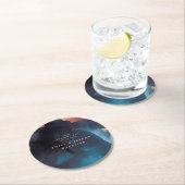 水彩ネイビーブルームーディーズバラ結婚金ゴールド ラウンドペーパーコースター (インサイチュ)