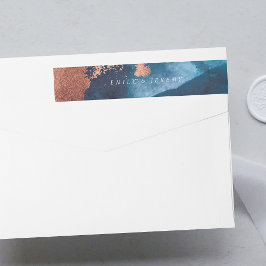 水彩ネイビーブルームーディーズバラ結婚金ゴールド ラップアラウンドラベル