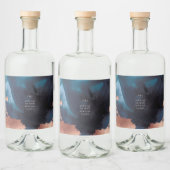 水彩ネイビーブルームーディーズバラ結婚金ゴールド リキュールボトルラベル (ボトル)