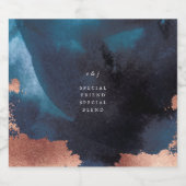 水彩ネイビーブルームーディーズバラ結婚金ゴールド リキュールボトルラベル (シングルラベル)