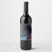 水彩ネイビーブルームーディーズバラ結婚金ゴールド ワインラベル (正面)