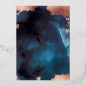 水彩ネイビーブルームーディーズバラ結婚金ゴールド 箔招待状 (裏面)