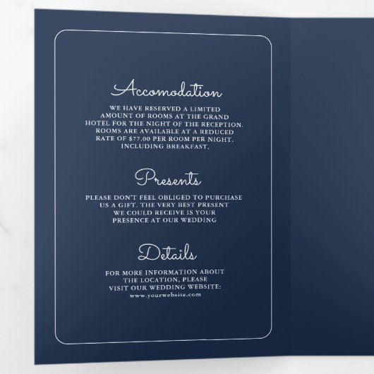 水彩ネイビーブルー花アンカーQRコードウェディング 三つ折り招待状 (内部最初)