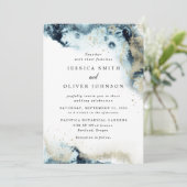 水彩ネイビーブルー＆ゴールドの結婚式招待状 招待状 (スタンド正面)