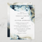 水彩ネイビーブルー＆ゴールドの結婚式招待状 招待状 (正面/裏面)