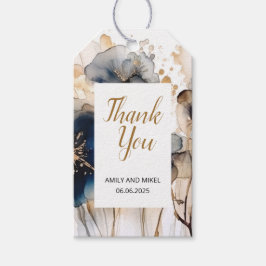 水彩ネイビーブルー ゴールド フラワール ギフトタグ