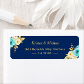 水彩ネイビーブルー ミントゴールド ガーデン フローラル ラベル (インサイチュ)