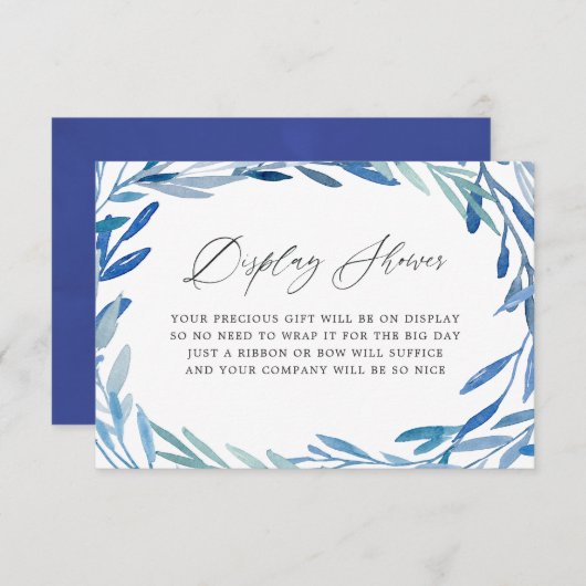 水彩ネイビーリーフブライダルシャワーディスプレイシャワー エンクロージャーカード (正面/裏面)