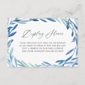 水彩ネイビーリーフブライダルシャワーディスプレイシャワー エンクロージャーカード (正面)