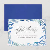 水彩ネイビー葉 ブライダルシャワー ギフト レジストリー エンクロージャーカード (正面/裏面)