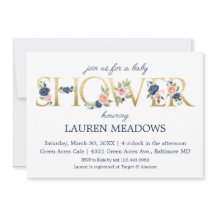 水彩ネイビー&コーラルフローラベビーシャワー