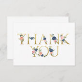 水彩ネイビー&コーラル フラワーの感謝カード サンキューカード (正面/裏面)