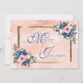 水彩ネイビー＆ブッシュのウェディング 招待状 (正面)