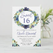 水彩ネイビー&ブルーリーススウィート16 招待状 (スタンド正面)