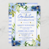 水彩ネイビー&ベビーブルー花卒業式 招待状 (正面/裏面)