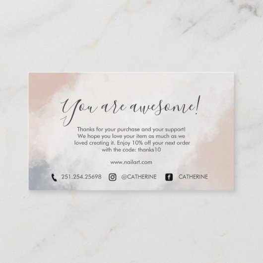 水彩ネイルアート事業サンキューカード 名刺 (裏面)