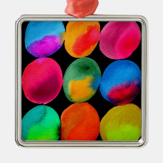 水彩ネオン模様抽象アート 明るい色 メタルオーナメント (正面)