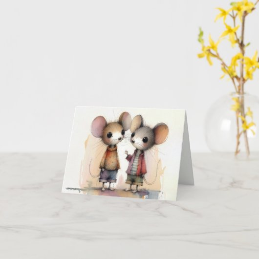 水彩ネズミ着用服 カード (黄色い花)