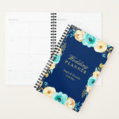 水彩ネービーブルーティール（緑がかった色）金ゴールドフローラ結婚's プランナー手帳 (ディスプレー)