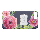 水彩ネービーブルーnピンクピーンバラフェイク金ゴールド Case-Mate iPhoneケース (裏面(横))