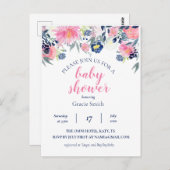 水彩ネービー&ピンクフローラシャワー ポストカード (正面/裏面)