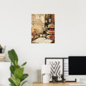 水彩ノスタルジックデザートレシピキッチンアート ポスター (ホームオフィス)