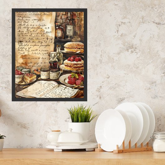 水彩ノスタルジックデザートレシピキッチンアート ポスター