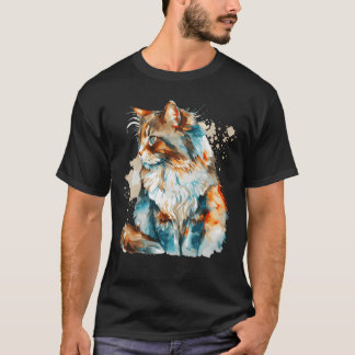 水彩ノルウェーの森の猫カラフル好き Tシャツ