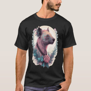 水彩ハイエナフラワークラウンアフリカサファリ動物 Tシャツ