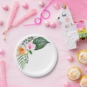 水彩ハイビスカスと熱帯植物 ペーパープレート (パーティー)