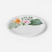 水彩ハイビスカスと熱帯植物 ペーパープレート (アングル)