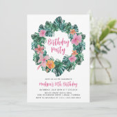 水彩ハイビスカスと熱帯葉誕生日 招待状 (スタンド正面)