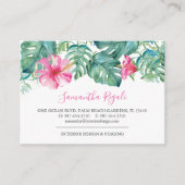 水彩ハイビスカスのトロピカルビジネスカード。 エンクロージャーカード (正面)