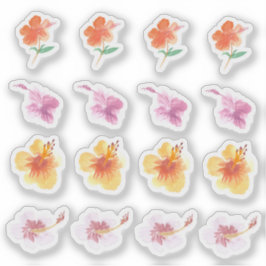 水彩ハイビスカスカラフル花模様ハンド絵を描 シール