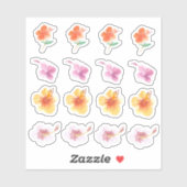 水彩ハイビスカスカラフル花模様ハンド絵を描 シール (シート)