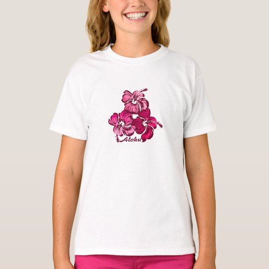 水彩ハイビスカスガールズティー Tシャツ (正面)