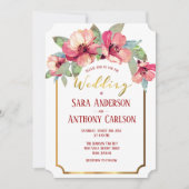 水彩ハイビスカスゴールドフォイルトロピカルズ結婚ズ 招待状 (正面)