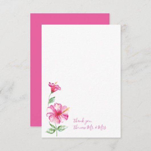 水彩ハイビスカスサンキューステーショナリー ノートカード (正面/裏面)