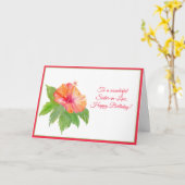 水彩ハイビスカスハッピーバースデー姉妹義理 カード (黄色い花)