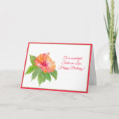 水彩ハイビスカスハッピーバースデー姉妹義理 カード (正面)