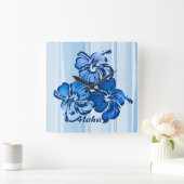 水彩ハイビスカスハワイアンウォールクロック スクエア壁時計 (ホーム)