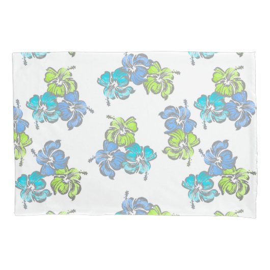 水彩ハイビスカスハワイアンフローラリバーシブル 枕カバー (正面)